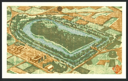 Mokuyoshi Morimoto : Nintoku Burial Mound Offset Lithograph