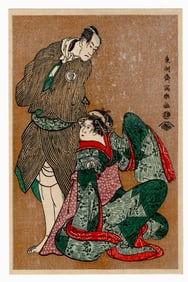 Toshusai Sharaku : Bando and Iwai Preforming Woodblock