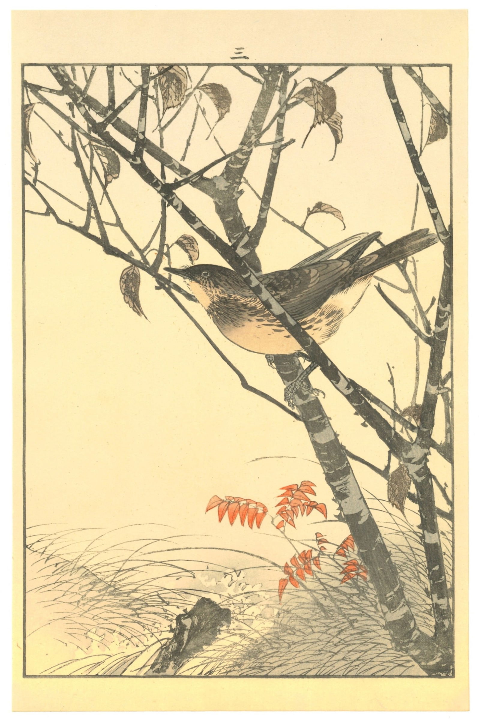 Keinen Imao : Winter Perch Woodblock (1 of 2)