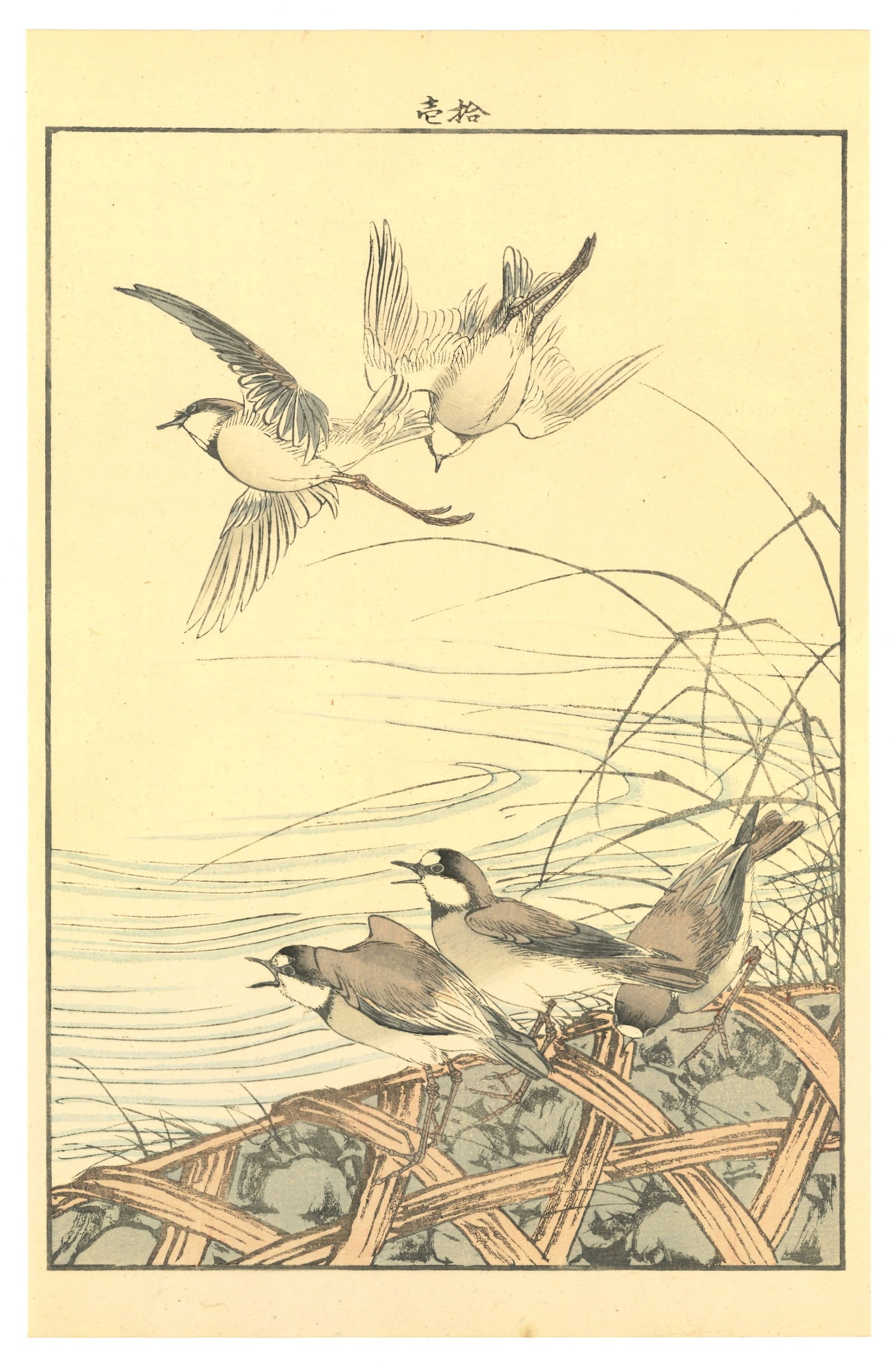 Keinen Imao : Birds in Flight Over the Waterside Woodblock (1 of 2)