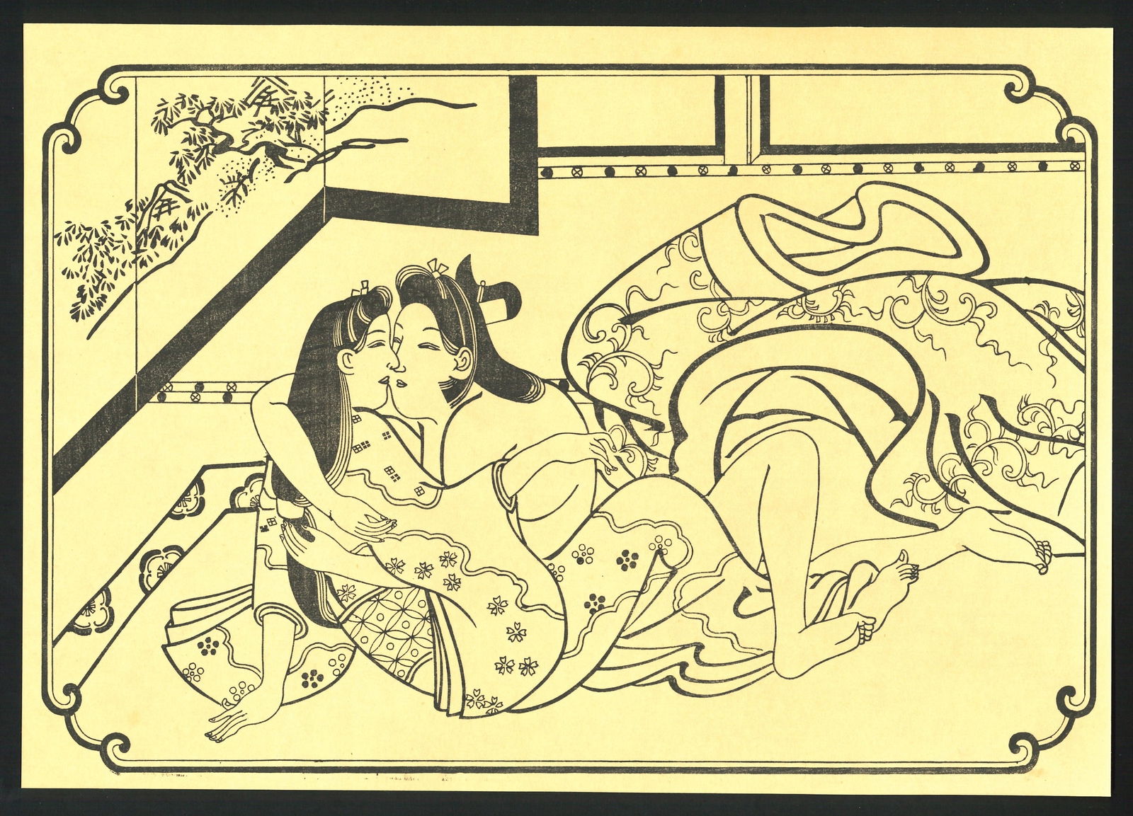 Moronobu Hisikawa : Courting Lovers Woodblock (1 of 2)