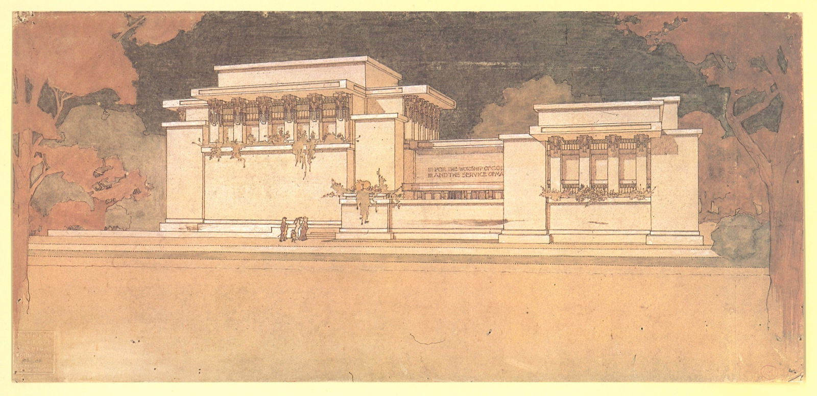 Unity: Temple, Oak Park, Illinois, Lithograph Print by Frank Lloyd Wright: Artist: Frank Lloyd Wright, American. (1867-1959). Title: "Unity: Temple, Oak Park, Illinois, 1905" Series: Selected Drawings Portfolio Volume II, Limited edition of 500 copies this is (#A294), Plate