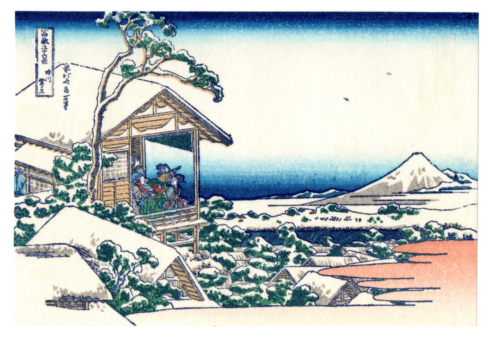 Woodblock Print After Hokusai: After, Katsushika Hokusai. Title: "" Medium: Woodblock reprint. Size: (5.1/4x3.7/8in). Series: Thirty-Six Views of Mt. Fuji. Paper Type: Traditional handmade Japanese washi. Publisher: Takamizawa, Uki