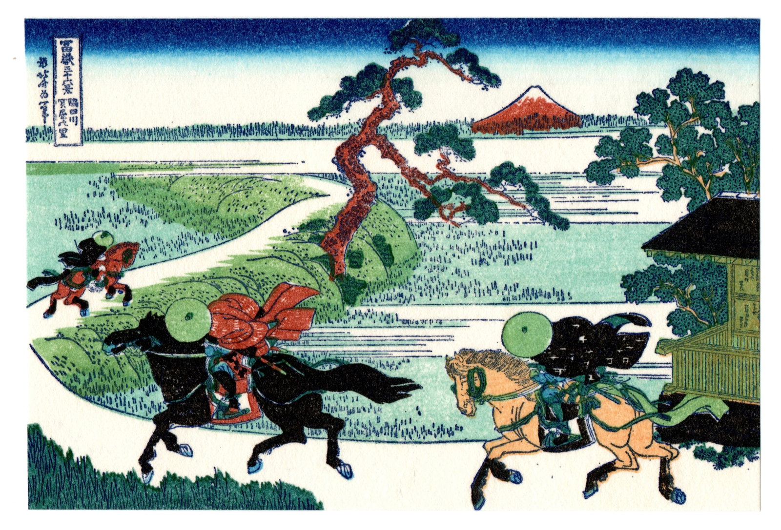 Woodblock Print After Hokusai: After, Katsushika Hokusai. Title: "" Medium: Woodblock reprint. Size: (5.1/4x3.7/8in). Series: Thirty-Six Views of Mt. Fuji. Paper Type: Traditional handmade Japanese washi. Publisher: Takamizawa, Uki