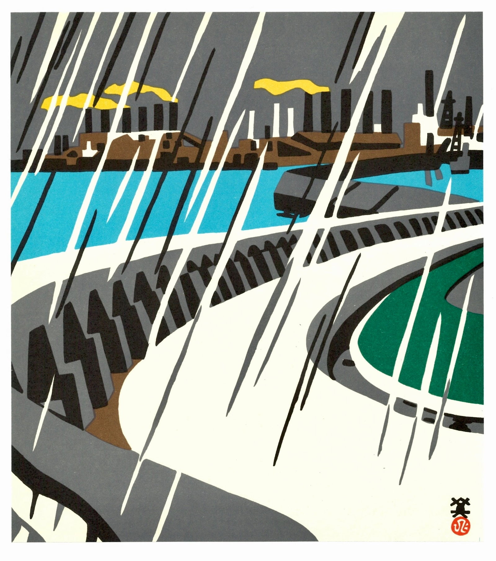 Offset Lithograph Print by Kawanishi Hide: Kawanishi Hide, (1894–1965). Title: “. Medium: Offset Lithography. Paper Type: Ho-Sho. Publisher: Kobe Shimbun. Printer's: Sanwa Printing & Taisei Art Printing Co, Ltd. Series: One Hundred Views o