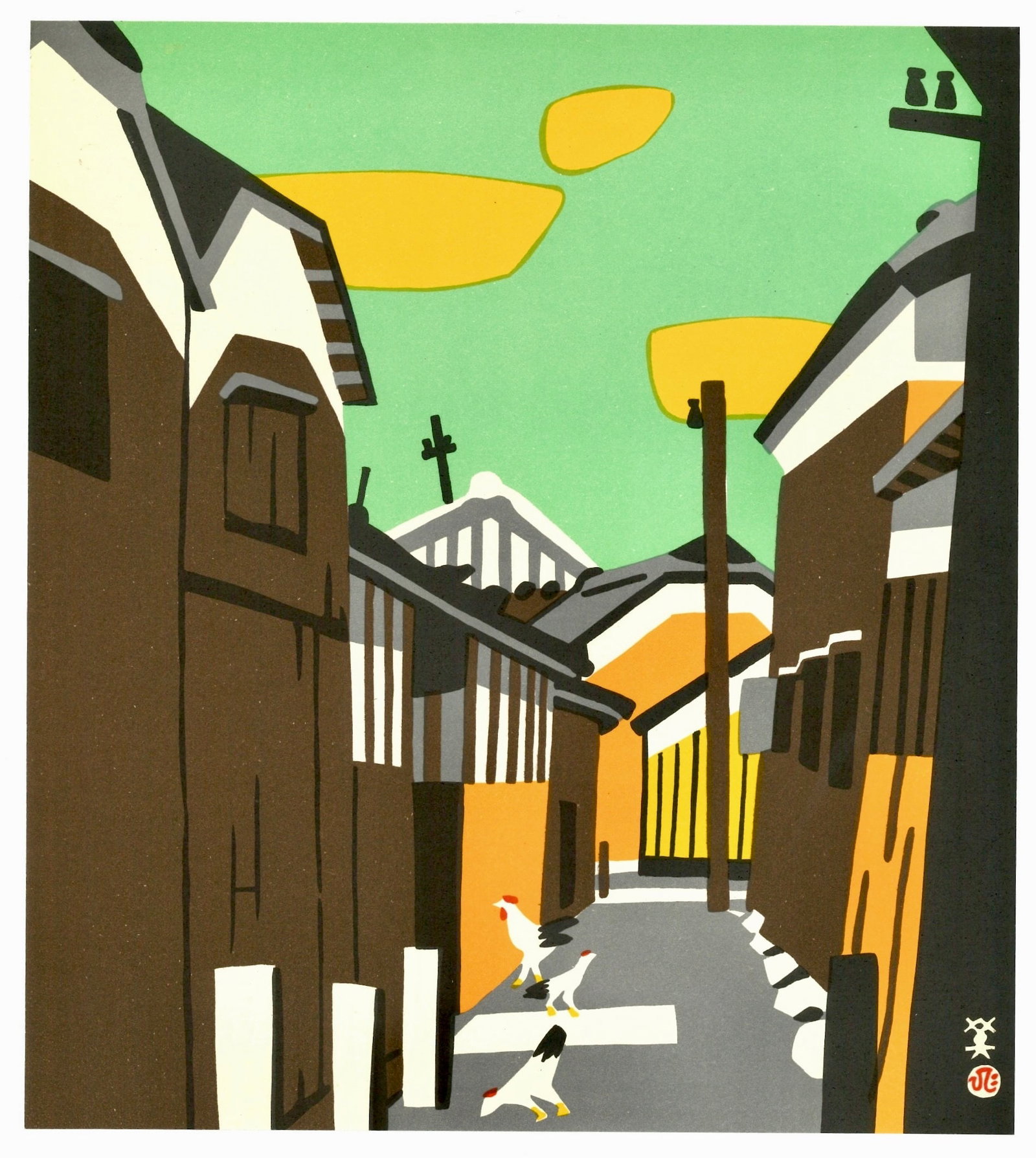 Nada Sakagura : Offset Lithograph Print by Kawanishi Hide: Kawanishi Hide, (1894–1965). Title: Medium: Offset Lithography. Paper Type: Ho-Sho. Publisher: Kobe Shimbun. Printer's: Sanwa Printing & Taisei Art Printing Co, Ltd. Series: One Hundred Views of Hyo