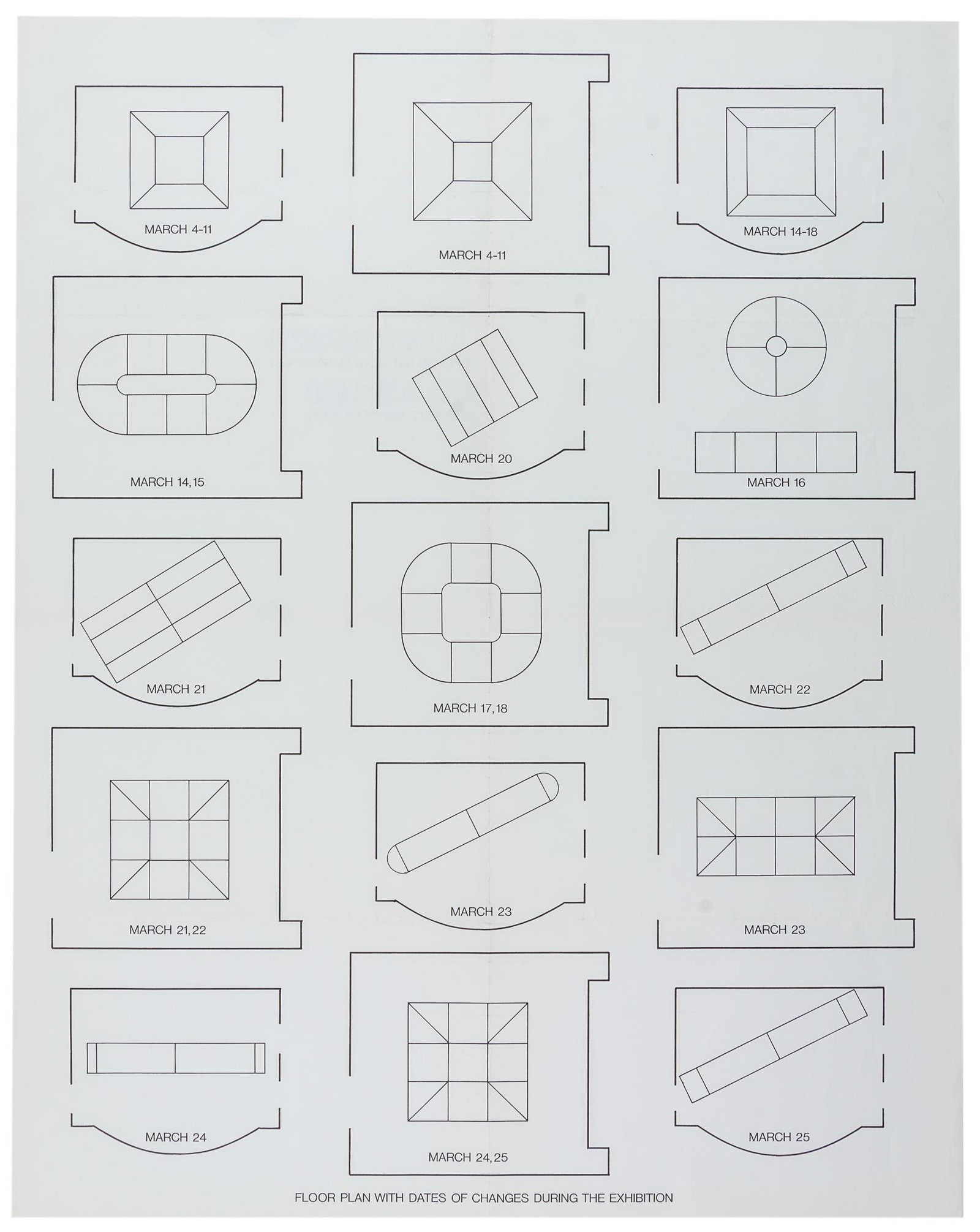 Morris, Robert. Ausstellungsplakat. Zur Ausstellung bei Leo Casrtelli, New York, März 1967.: Morris, Robert. Ausstellungsplakat. Zur Ausstellung bei Leo Casrtelli, New York, März 1967. 72 x 57 cm. Seltenes Ausstellungsplakat mit "Floor plan with dates of changes during the exhibition". -