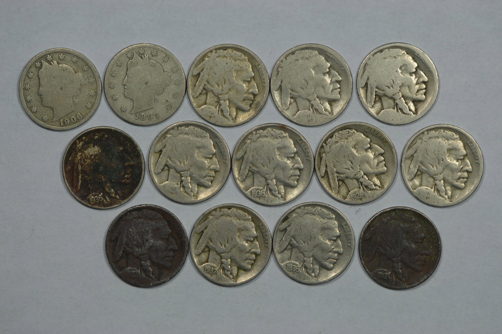 A Dozen Buffalo Nickels plus two Liberty Nickels. A tot (1 of 2)
