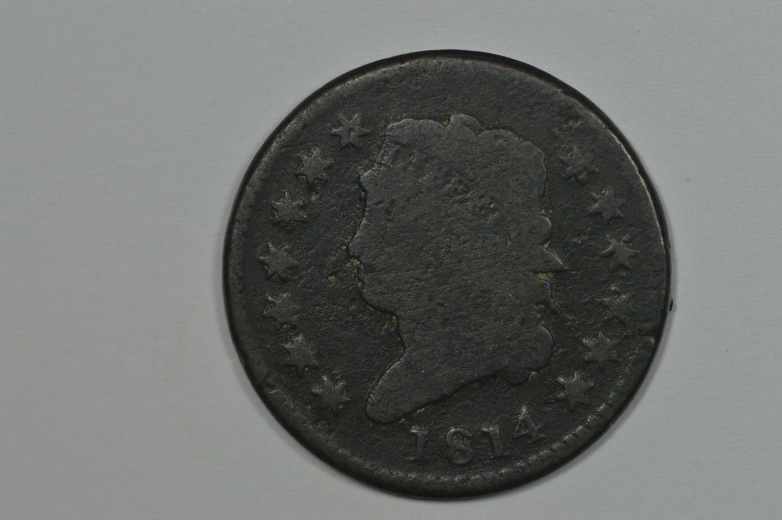 1c 1814 Plain 4, S-295. Detail of Good but with signifi: 1c 1814 Plain 4, S-295. Detail of Good but with significant porosity/surface roughness.