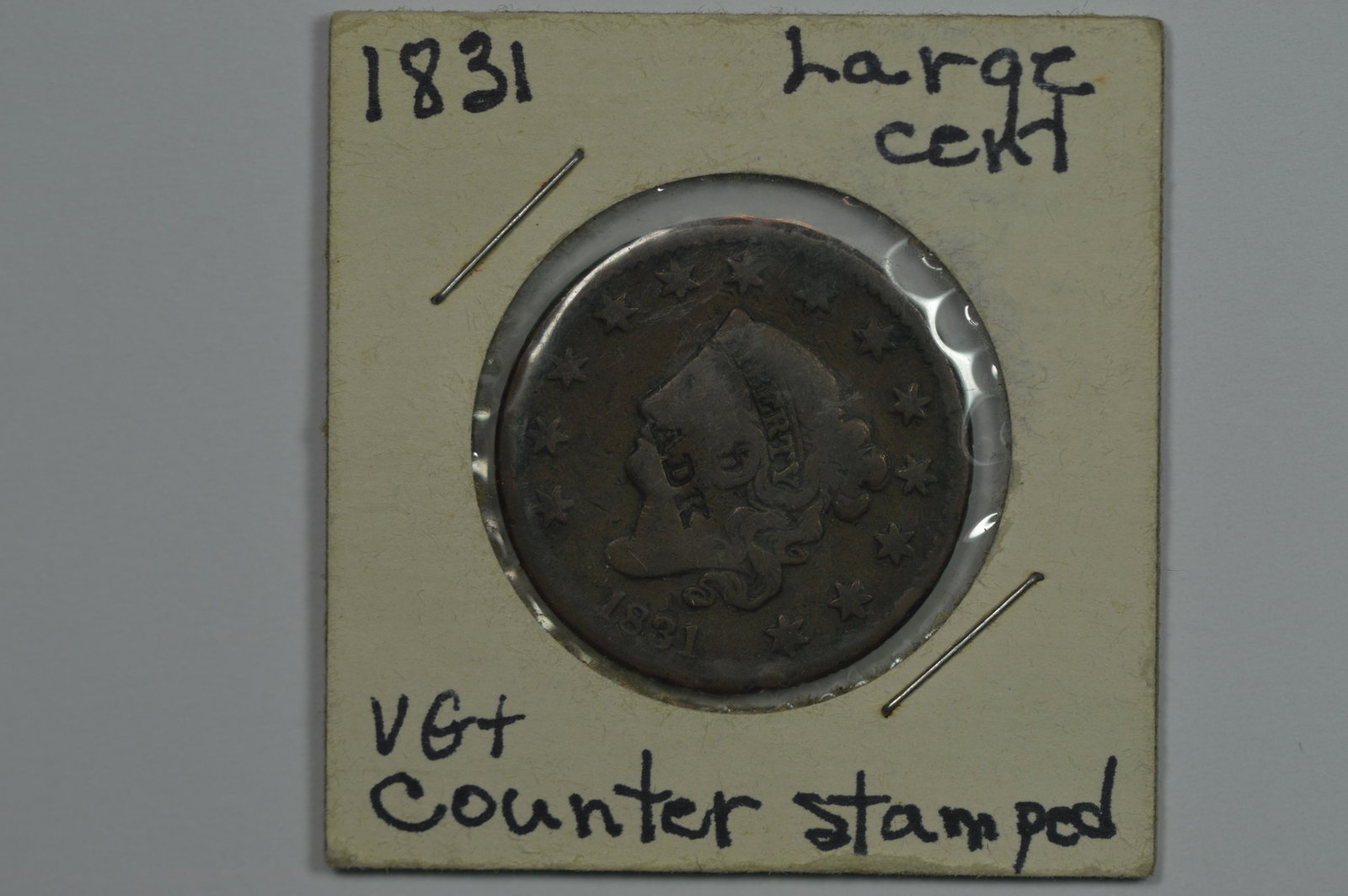1c 1831. Counterstamped "ADK" on both the obverse and r: 1c 1831. Counterstamped "ADK" on both the obverse and reverse.