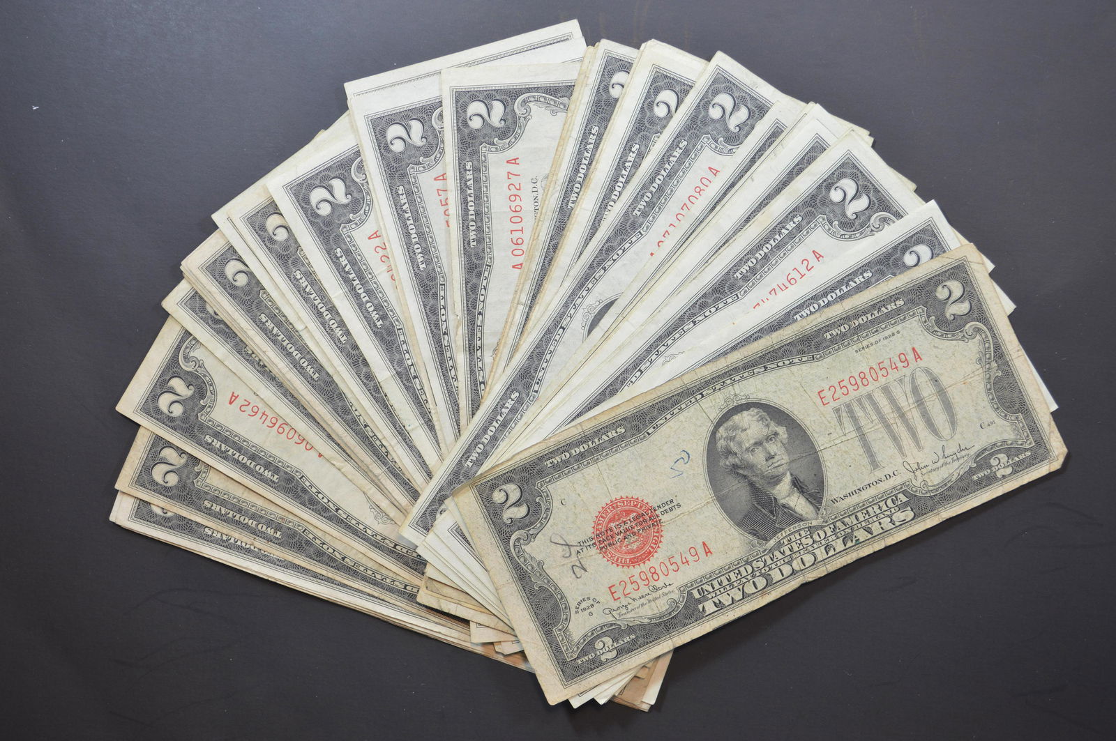 A Small Hoard of Small Size Red Seal $2.00 Legal Tender Notes. (1 of 2)