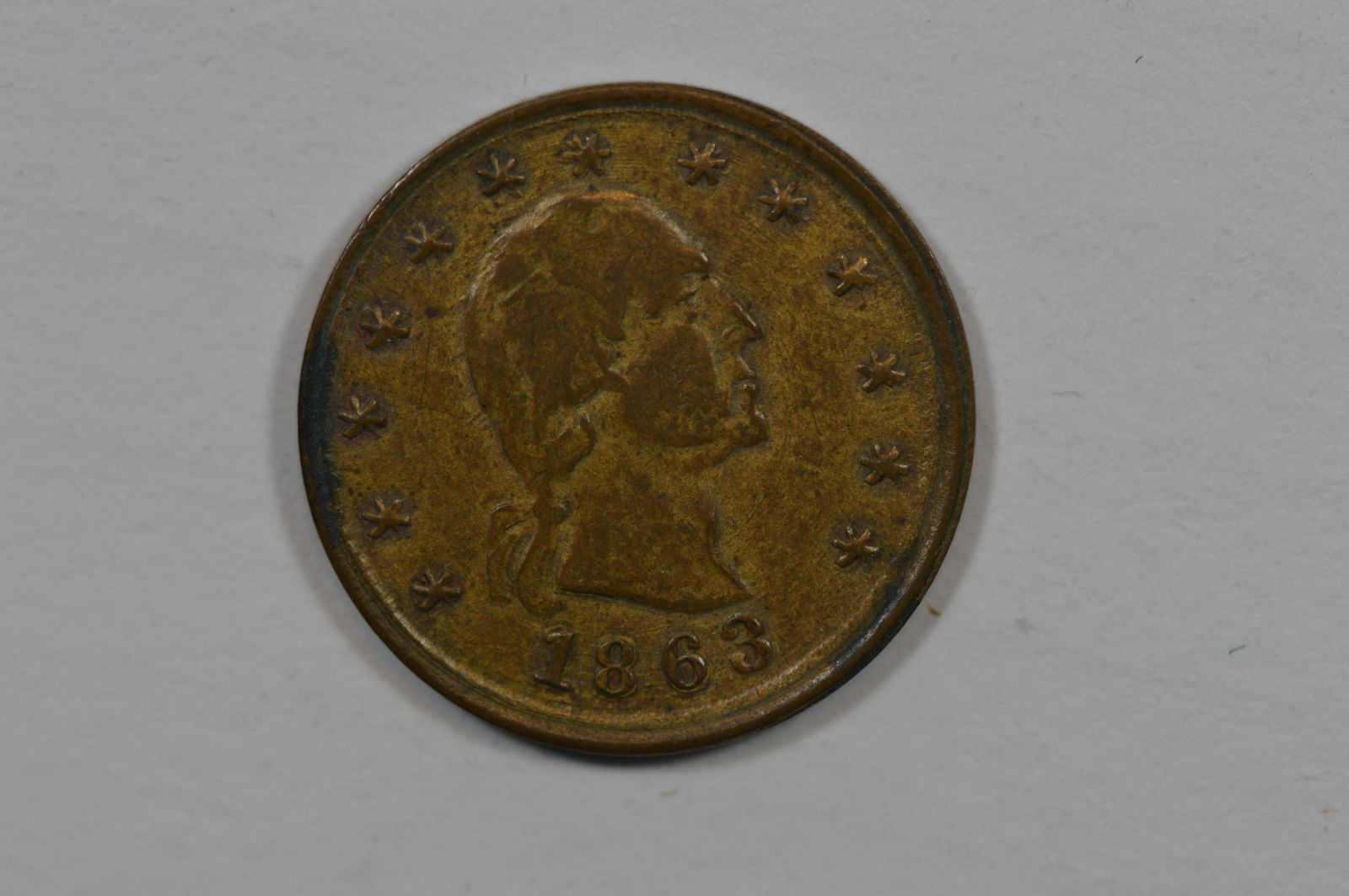 1863 Patriotic Civil War Token. Brass, Fuld 107/432b. (1 of 2)