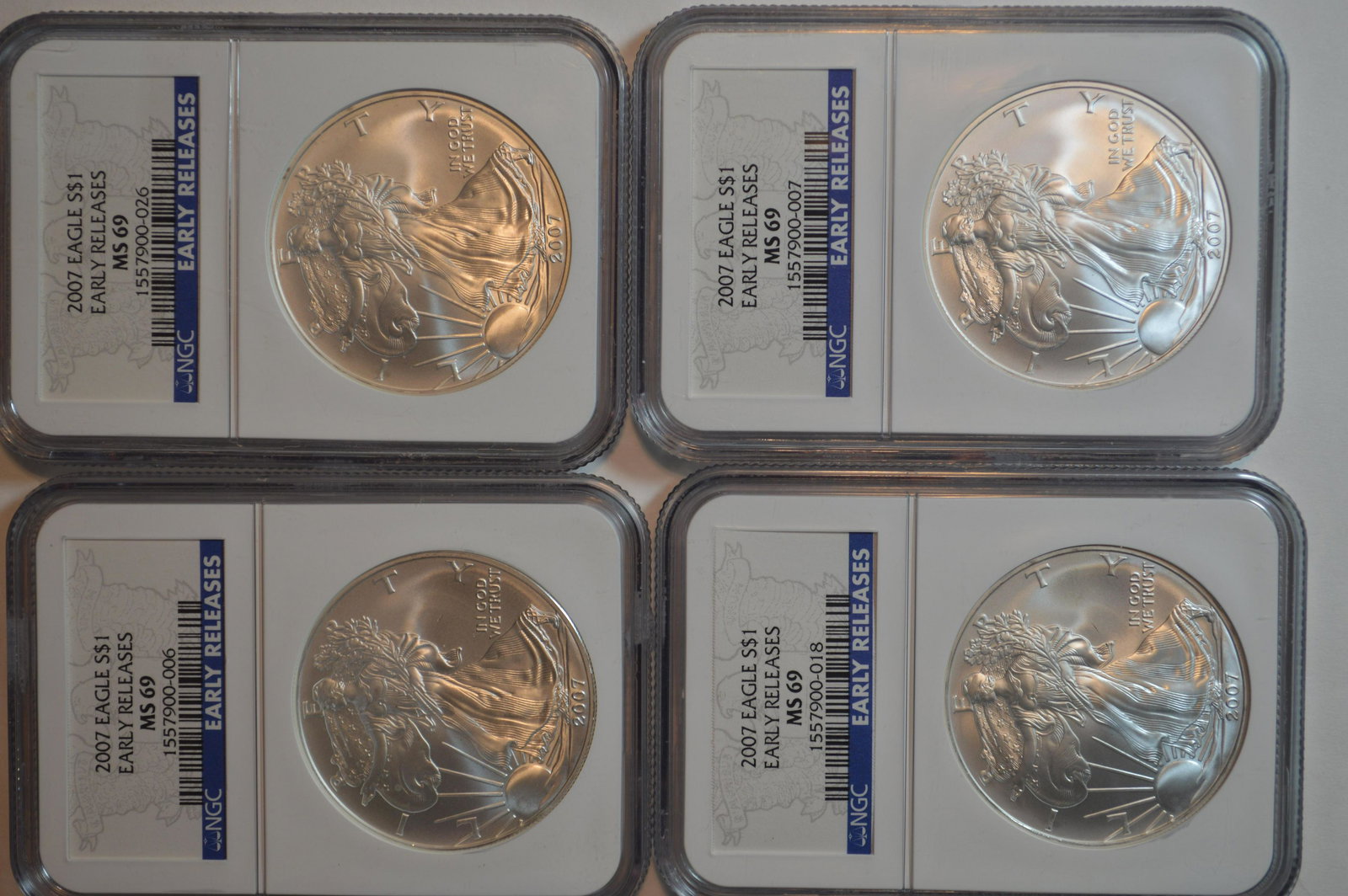 A Foursome of Certified 2007 Silver Eagles. (1 of 2)