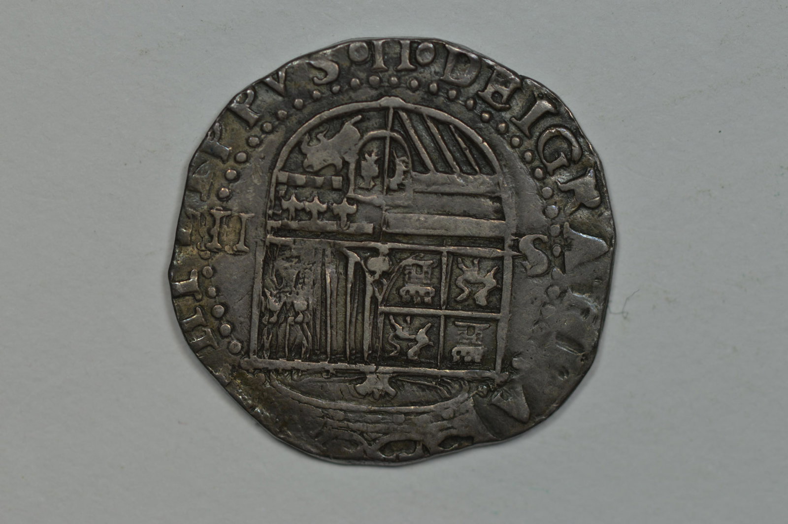 Spain. ND (1556-98)- S D Silver Cob 2 Reales. (1 of 2)