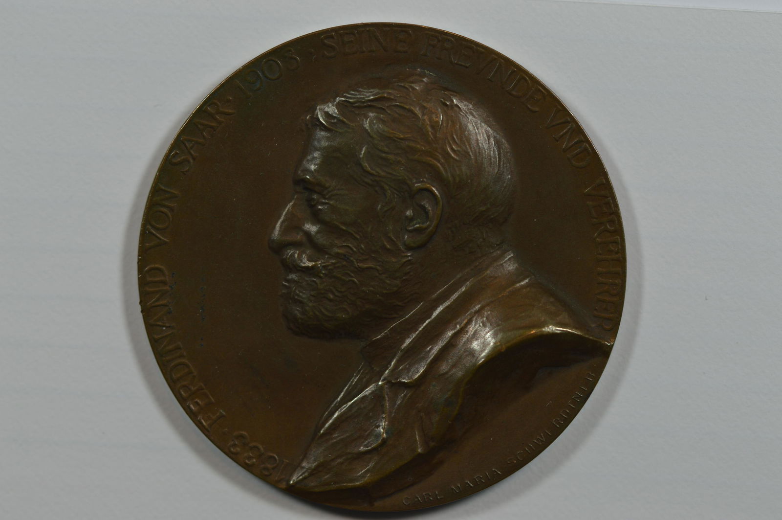 1903 Medal Marking the 70th Birthday of Austrian Novelist Ferdinand von Saar (Bronze, 60mm) (1 of 2)