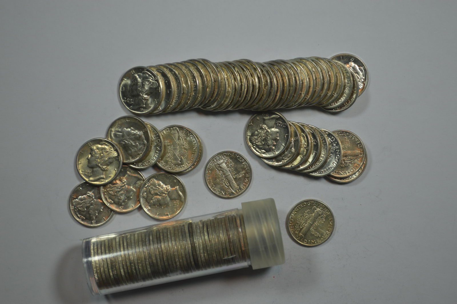 Two Full Rolls of Higher Grade 1940's Mercury Dimes. (1 of 1)
