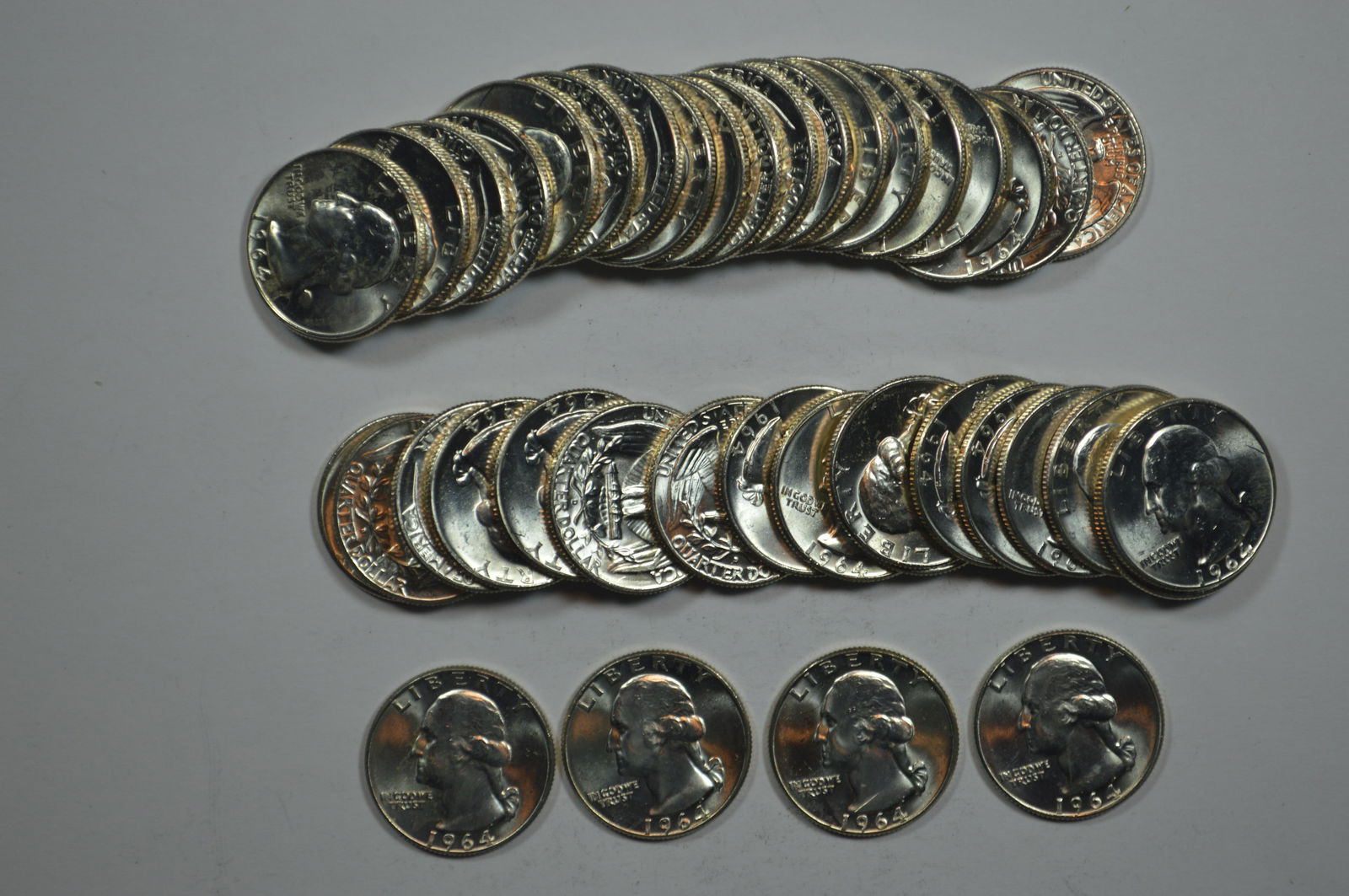 An Entirely Fresh Original Roll of 1964-D Quarters. (1 of 1)