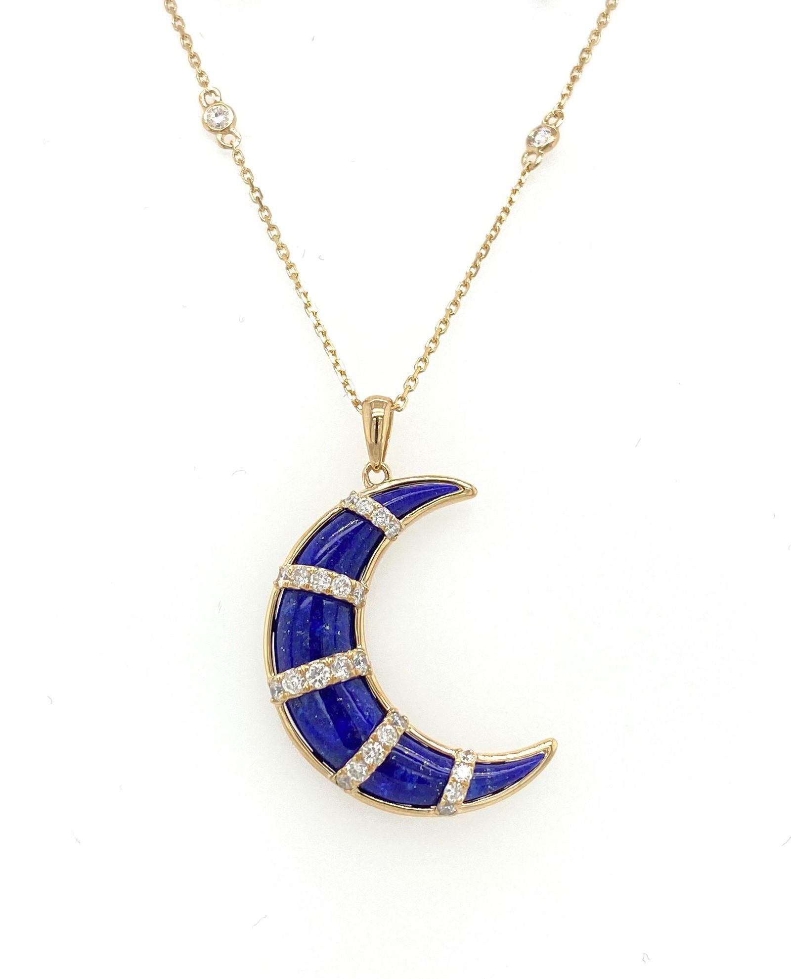 Lapis And Diamond Moon Pendant (1 of 1)
