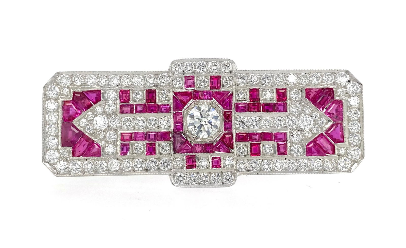 Art Deco Platinum Diamond & Ruby Brooch (1 of 1)