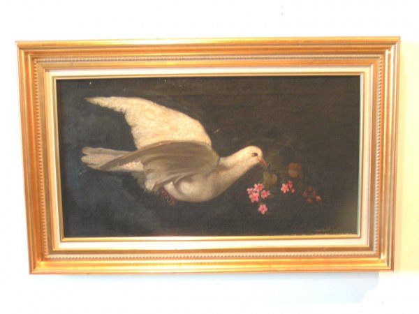 primitive painting of a dove american school oil o