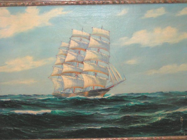f schneider painting of a masted schooner at sea i - 2
