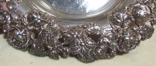 Shiebler sterling silver heavy repousse floral bord - 2