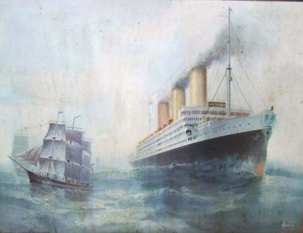 Tin lithographed steamship advertising sign for the