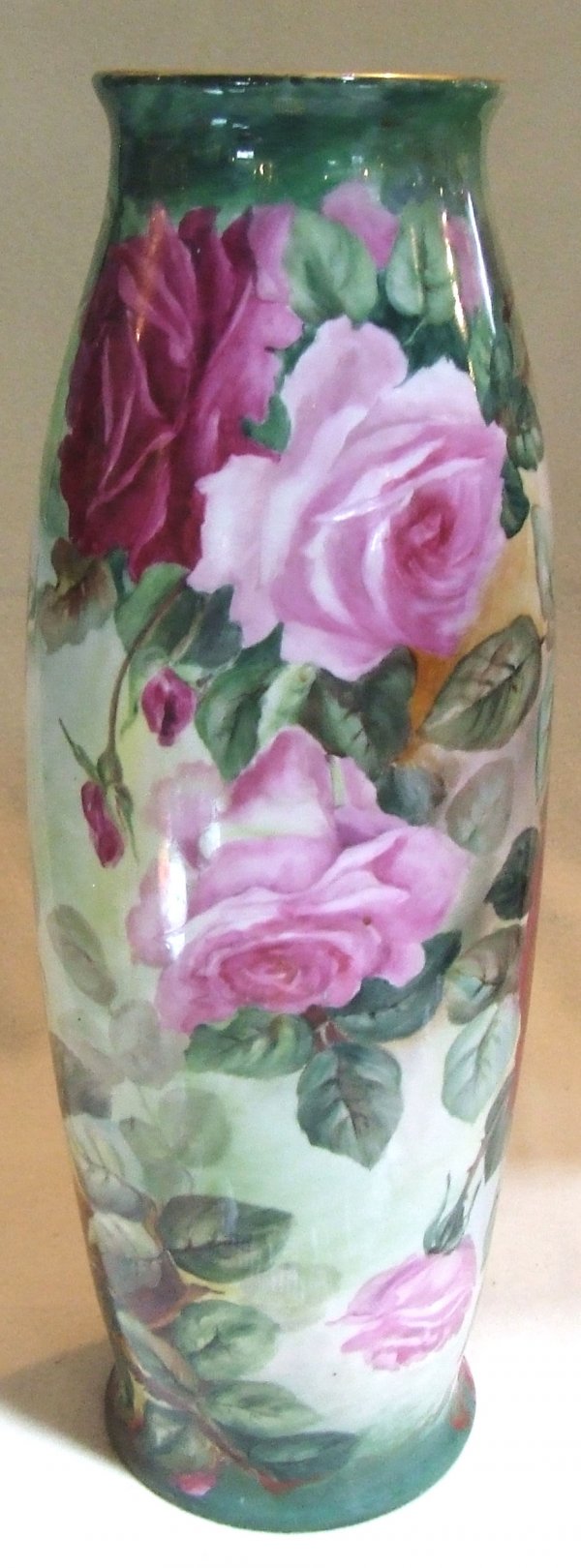 T and V Limoge 22 inch handpainted vase with rose d