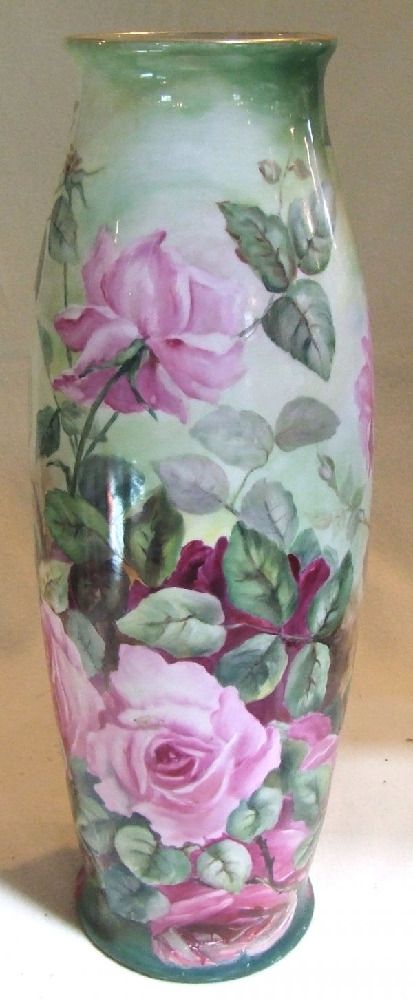 T and V Limoge 22 inch handpainted vase with rose d - 2