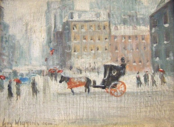 Guy Wiggins oil on board new york winter scene 9 X - 2