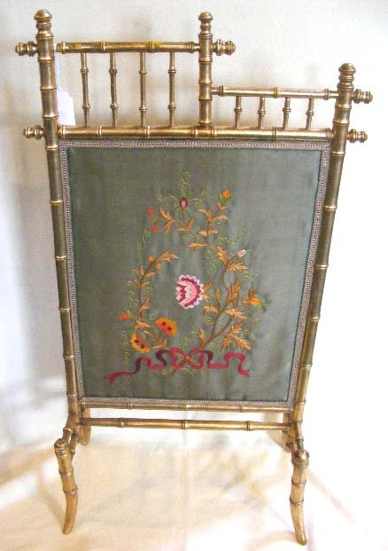Victorian faux bamboo firescreen w/ needle work