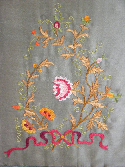Victorian faux bamboo firescreen w/ needle work - 2