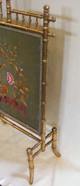 Victorian faux bamboo firescreen w/ needle work - 3