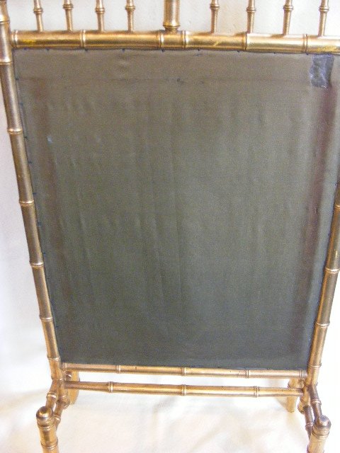 Victorian faux bamboo firescreen w/ needle work - 4
