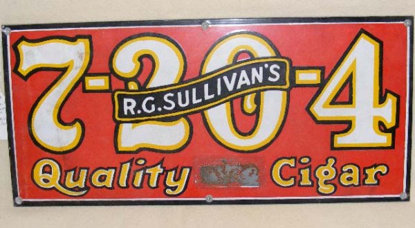 Cigar advertising sign enameled with R G Sullivans