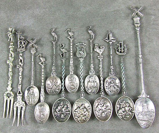 Lot of 13 Dutch spoons & forks, unmarked as to sil: Lot of 13 Dutch spoons & forks, unmarked as to silver.