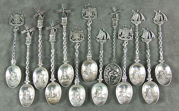 Lot of 13 Dutch spoons & forks, unmarked as to sil: Lot of 13 Dutch spoons & forks, unmarked as to silver.