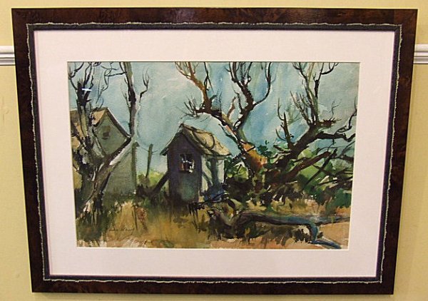 Watercolor, double sided, signed "John Whorf". 21: Watercolor, double sided, signed "John Whorf". 21" wall x 14" tall