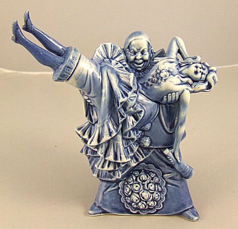 Shafer & Vater figural bottle, unmarked, China man : Shafer & Vater figural bottle, unmarked, China man holding woman, undamaged, 5.5" high.