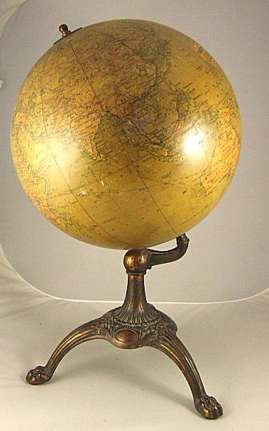 C.S. Hammond Terrestrial Globe on metal stand, late: C.S. Hammond Terrestrial Globe on metal stand, late 19th.or early 20th. Century, 12" dia., 20" high. Very good condition, some small scuffs to paper, separation at one seam.