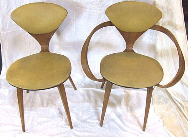Set of 10 Norman Cherner Plycraft chairs, 3 arm ch: Set of 10 Norman Cherner Plycraft chairs, 3 arm chairs, 7 side chairs, upholstery as is.
