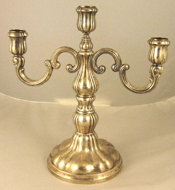 .835 continental silver candelabra, no bobeches, no: .835 continental silver candelabra, no bobeches, no dents or breaks, measures 11" high, 10" wide, 16.40 troy oz.