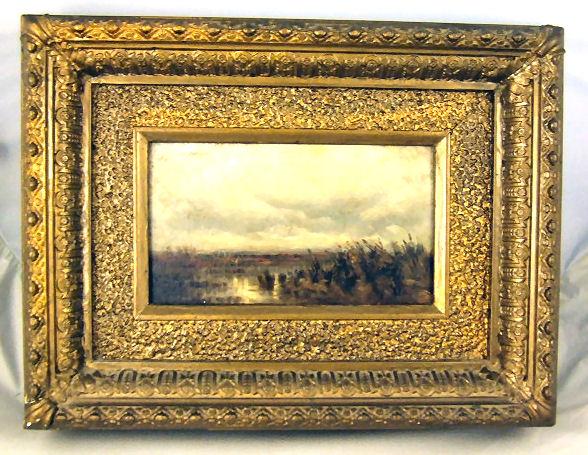 Annie Cornelia Shaw oil painting on artist panel, : Annie Cornelia Shaw oil painting on artist panel, marsh scene, 9.75" X 5.75", signed lower left, crackled