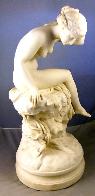 Large Victorian era parian figurine, 16.5" high, f: Large Victorian era parian figurine, 16.5" high, fine detail and finish, chip on one foot, no artist or manufacturers mark.