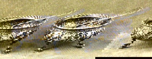 Pair Bailey, Banks & Biddle sterling salt cellars: Pair Bailey, Banks & Biddle sterling salt cellars and spoons, heavy gauge with ivy design, spoons measure 3.5", salts measure 2.5" wide and 1.25" high. Spoons monogrammed "EHW" on back and salts monog