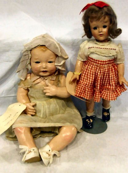 2 Effanbee composition dolls, 18" Little Lady, som: 2 Effanbee composition dolls, 18" Little Lady, some crazing to compo. & 19" Bubbles small area of lifting to compo. On left leg.