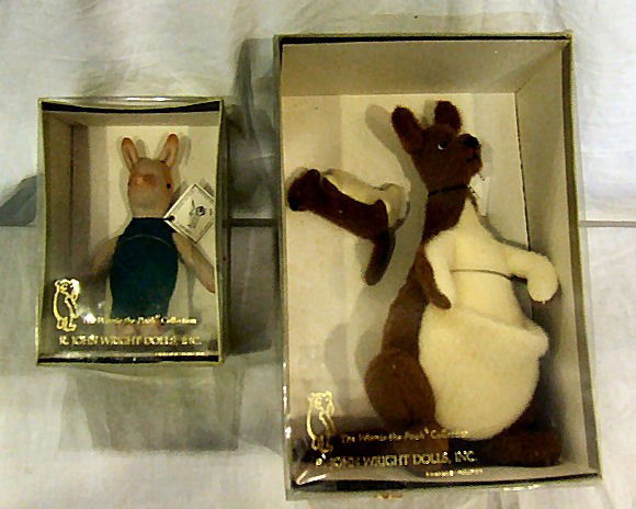 2 R. John Wright Winnie the Pooh dolls, 5" Piglet: 2 R. John Wright Winnie the Pooh dolls, 5" Piglet & 9" Kanga and Roo