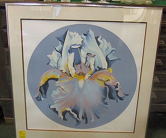 Large Lowell Nesbitt signed print of iris, 11/40,: Large Lowell Nesbitt signed print of iris, 11/40, 25" X 25" image, artist proof