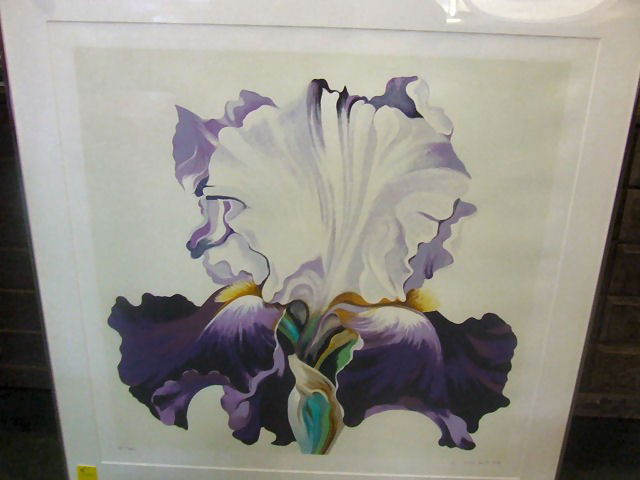 Large Lowell Nesbitt signed print of iris, 25/40,: Large Lowell Nesbitt signed print of iris, 25/40, dated 1980, 33"X 33" image, artist proof