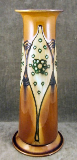Minton Ltd. Secessionist vase, printed and impressed: Minton Ltd. Secessionist vase, printed and impressed marks, numbered No. 1 in ink and impressed 3651, 11.5" high, crazing, no chips or cracks